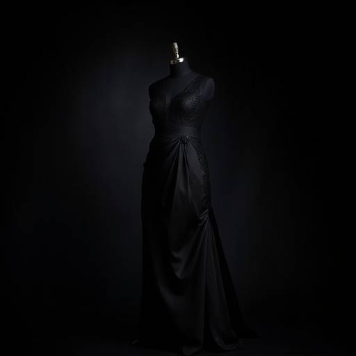 Abito da sera in seta nera con dettagli in pizzo