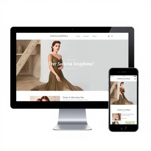 Un rendering del sito web Sartoria Seraphina visualizzato su un desktop, un tablet e uno smartphone, che mostra il design reattivo.